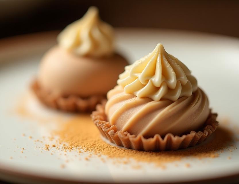 ほうじ茶のアイスクリームの上に、繊細な栗のクリームが絞られたモダンなモンブラン。