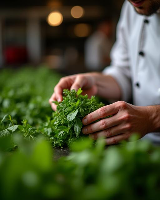 Chefkokken fra Steam & Spoon inspicerer friske, lokale urter.